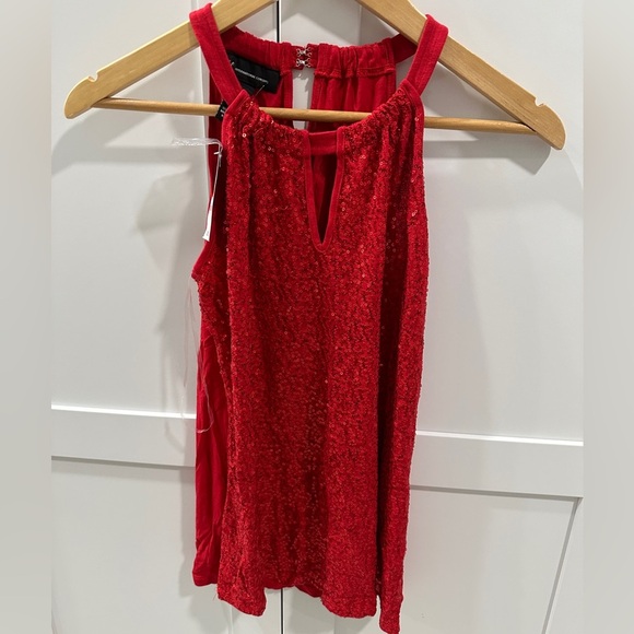 INC NYE red glitter keyhole halter top size small NWT - Picture 3 of 6